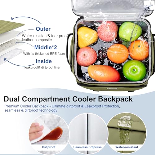 Weitars Insulated Cooler Backpack,Double Deck Waterproof Soft Cooler Bag,Backpack Coolers Leak Proof Lunch Backpack for Men Women for Travel,Camping,Picnic,Beach,Picnic,Outdoor 31L/52 Can - color: Green