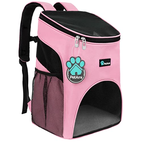 PetAmi Cat Backpack Carrier, Airline Approved Pet Carrier Backpack for Small Dogs and Large Cats, Soft Sided Collapsible Ventilated with Sherpa Bed for Hiking Travel, Max 18 lbs, Pink - color: Pink