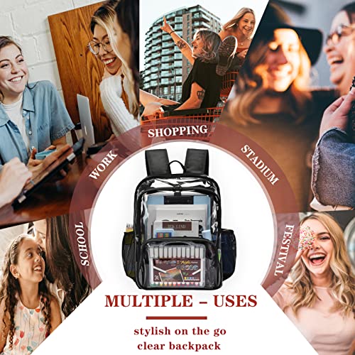 Clear Backpack, Stadium Approved Heavy Duty Waterproof Book Bag for Women Men - color: Black-2pack, size: Large-15.5in