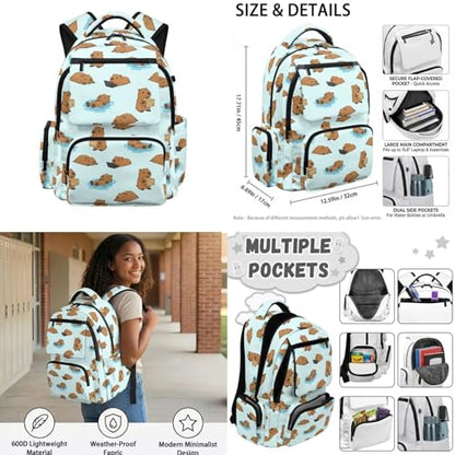 Capybara Backpack for Girls 8-10 Kids Backpack for School Girls Bookbag with Lunch Box Water Bottle Pouch Pencil Case 4PCS Set Teen Backpacks for Primary Elementary School Supplies - color: Capybara