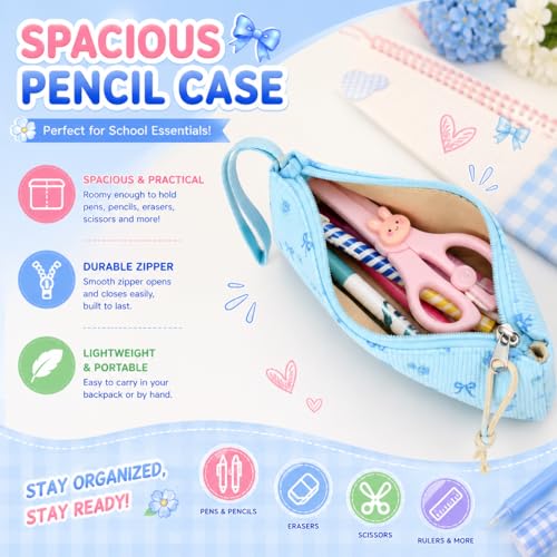 BTOOP School Backpacks for Teen Girls Bookbags Lightweight Kids Backpack School Bags Set with Lunch Box Pencil Case - color: Blue Bow