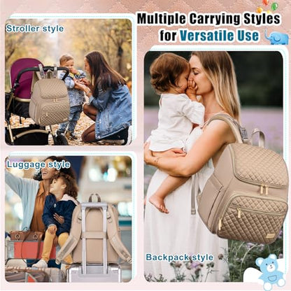 Weitars Diaper Bag Backpack Large Baby Diaper Bag with Changing Pad Travel Diaper Backpack,Baby Bag for Boys Girls,Stroller Straps,5 Insulated Pockets (Khaki) - color: Khaki