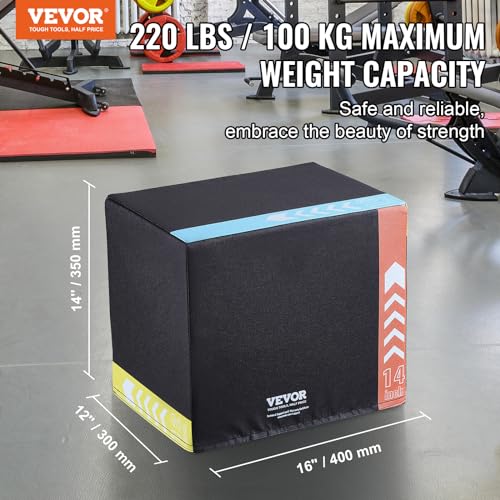 VEVOR 3 in 1 Plyometric Jump Box, Cotton Plyo Box, Platform & Jumping Agility Box, Anti-Slip Fitness Exercise Step Up Box for Home Gym Training, Conditioning Strength Training, Multiple Sizes, Black - size: 16"x14"x12"
