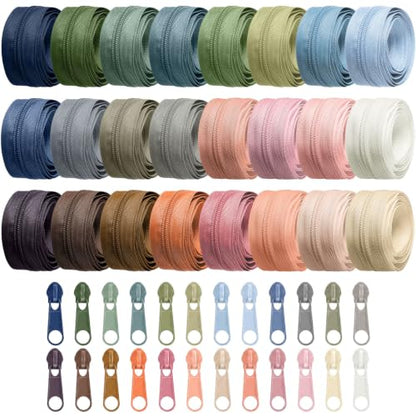 Syhood 24 Colors Zipper Repair Kit, #5 Nylon Coil Sewing Zippers Sewing Supplies Zipper Tape Zippers by the Yard with 96 Pcs Zip Pulls Sliders Purse Hardware for Bags Making (24yard,Blue and Pink) - color: Blue and Pink