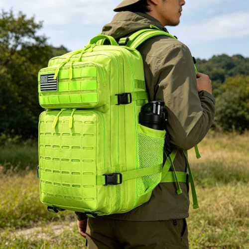 Military Tactical Backpack 45L/25L 3 Day Assault Pack Molle Daypack Hiking Backpack for Men and Women - color: Neon Green, size: 45L
