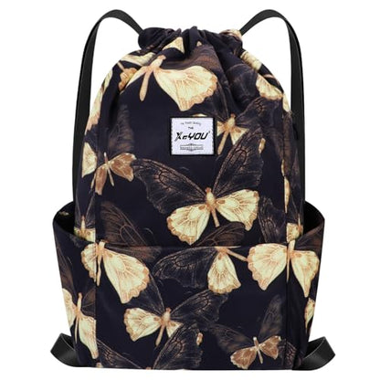 XEYOU Drawstring Sports Backpack Lightweight Gym Yoga Sackpack Shoulder Rucksack Casual Outdoor Daypack for Women and Men | Lightweight - color: Butterfly