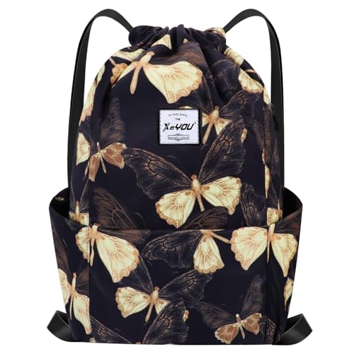 XEYOU Drawstring Sports Backpack Lightweight Gym Yoga Sackpack Shoulder Rucksack Casual Outdoor Daypack for Women and Men | Lightweight - color: Butterfly
