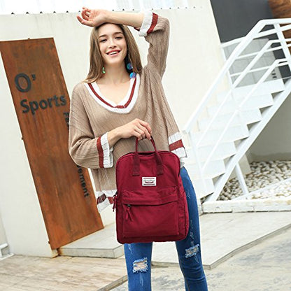 LuckyZ Womens Casual Style Lightweight Canvas Backpack Travel Daypack Small Handbag Purse, Wine Red - color: Wine Red