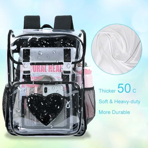 3PSC Clear Backpack, Heavy Duty Transparent Bookbag for Girls Women, Stadium Approved See Through Backpack Set (Black Sequins) - color: Black Sequin