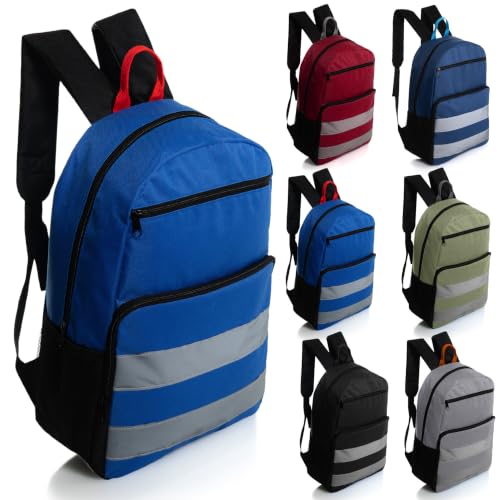 Moda West 24-Pack 17" Reflictive Strip Backpacks for Kids - Bookbags in Bulk for Elementary, Middle, and High School Students, 6 Assorted Colors - size: 17", style: Reflective 6