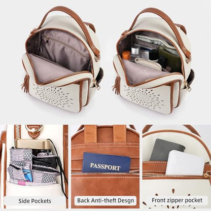 APHISON Small Backpack Purse for Women Cute PU Leather Mini Backpacks Ladies Casual Lightweight Travel Daypack Waterproof - color: 9-white Brown, size: Small