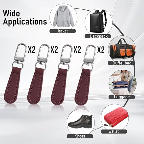 Deoward Zipper Pull Replacement Leather Handle Detachable Zipper Repair Tab for Luggage, Backpacks, Suitcases, Jackets, Purses, Handbags (8 PCS) - style: Leather Handle Zipper Pulls (Burgundy)