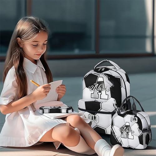 Mercuryelf Kids Backpack Set for Boys - Custom Kids Monogram Soccer Backpacks with Lunch Box for Player/School/Primary - color: Black