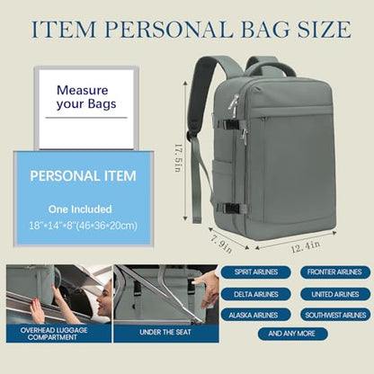 Lossga for Spirit Airlines Personal Item Bag 18x14x8 Inches Travel Bag Mens Travel Backpack for Women Fit Up to 17 inch Weekender Bags With Usb Charging Port Carry on Flight Approved - color: Green