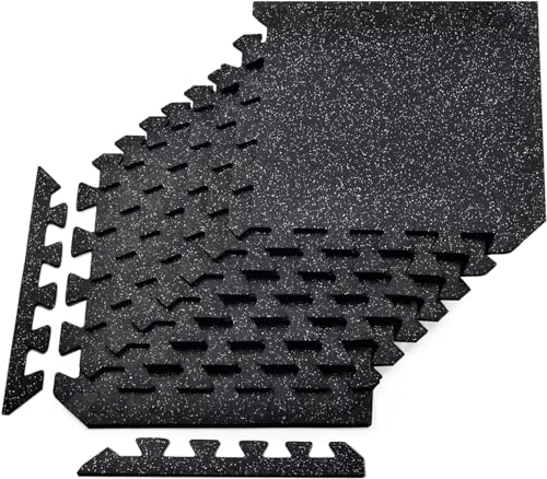 Yes4All Heavy Duty 100% High Density Rubber Floor Tiles Interlocking Mat - 8 Pcs 20 SQFT, Gray - color: Gray Dot, style: 20SQFT