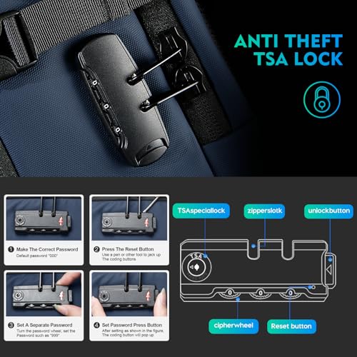 BANGE Travel Backpack with TSA lock version can hold 15.6 inch Laptop suitable Daily Commute and Overnight Flight Approved Anti-theft Bag - color: Blue