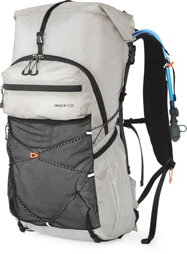 IX INOXTO Hiking Backpack for Men and Women, 30L Waterproof Camping Backpack with 3L Water Bladder and Rain Cover, Lightweight Outdoor Sport Travel Daypack Rucksack for Climbing Cycling (Light gray) - color: Light Gray