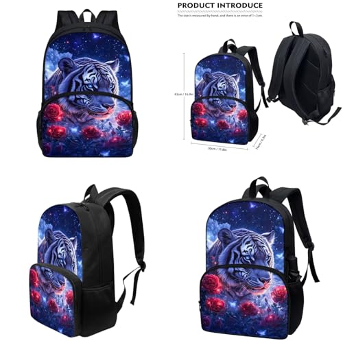 Aesthetic Tiger Backpack for Kids Girls Backpack with Lunch Box Water Bottle Carrier and Zipper Pencil Case 4Pcs Set 17" Bookbag with Large Front Pocket Lightweight Elementary School Bag - color: Aesthetic Tiger-1