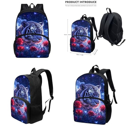 Aesthetic Tiger Backpack for Kids Girls Backpack with Lunch Box Water Bottle Carrier and Zipper Pencil Case 4Pcs Set 17" Bookbag with Large Front Pocket Lightweight Elementary School Bag - color: Aesthetic Tiger-1
