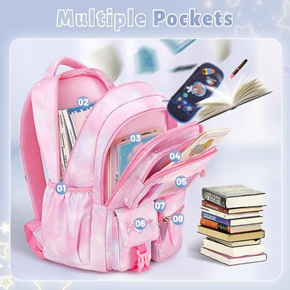Lanola Girls Backpack, Kawaii Cute Kids Backpack for Teen Students Lightweight Water Resistant BookBag for Elementary Primary School - Blue - color: Blue
