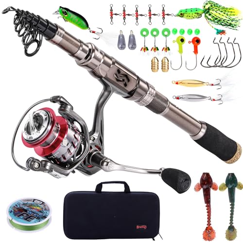 Sougayilang Fishing Rod and Reel Set Carbon Fiber Telescopic Fishing Rod 12+1BB Spinning Reel with Carry Case for Saltwater Freshwater - color: silver, size: 6.89 ft - 3000