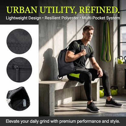 Drawstring Backpack Sackpack String Bag Sports Gym Bag with Zip Pocket for Men Women 17''x13.8''
