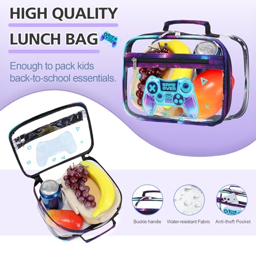 DIGOBAY 3PCS Cool Luminous Clear Backpack for Boys Kids, Gamer Clear Bookbag for School, See Through PVC Transparent Backpacks with Lunch Bag Pencil Case, Backpack Heavy Duty for School Stadium - color: Black-purple Galaxy