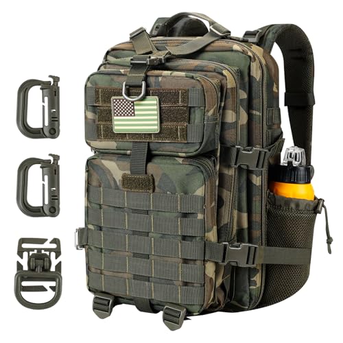 Hannibal Tactical 30L MOLLE Assault Pack, Tactical Backpack Military Army Camping Rucksack with Bottle Holder, 3-Day Pack, US Woodland - color: Us Woodland, size: 30L