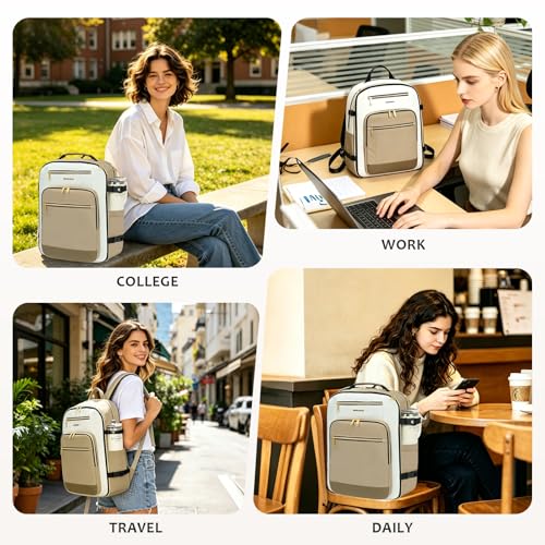 EMPSIGN 40L Travel Backpack for Women & Men, Airline Approved Carry On Backpack, TSA Personal Item Bag Waterproof, Overnight Weekender Essentials Backpacks for Business fits 17" Laptop, Khaki - color: Beige/Khaki/Light Brown