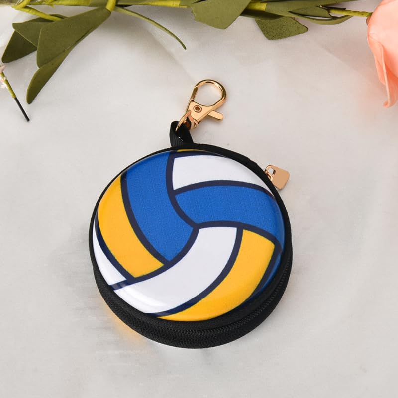 YALLNASL Soccer Basketball Volleyball Baseball Storage Bag Wallet Organizer Coin Pouch Keychain Case for Earplugs Earbuds Earphone - color: Volleyball Keychain