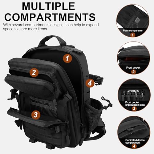LHI Tactical Military Backpack for Men 25L/45L Large Molle Army Assault Pack 3 Day Hiking Rucksack With Bottle Holder - color: Black With Bottle Holder, size: 25L