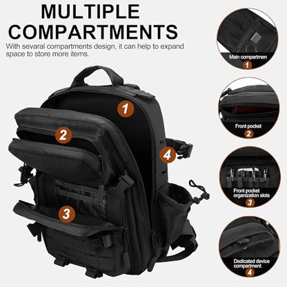 LHI Tactical Military Backpack for Men 25L/45L Large Molle Army Assault Pack 3 Day Hiking Rucksack With Bottle Holder - color: Black With Bottle Holder, size: 25L