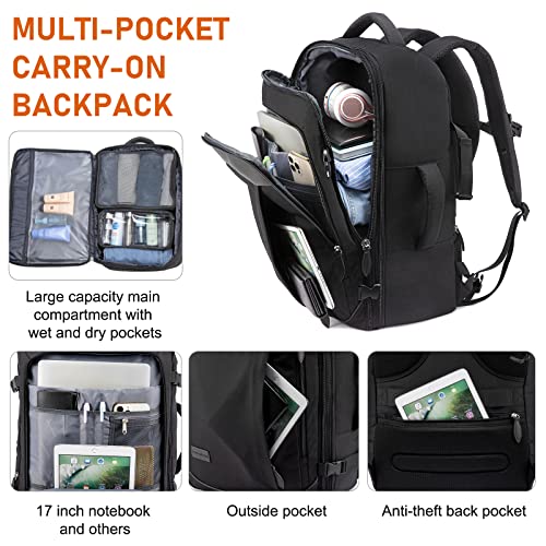 LOVEVOOK Carry on Backpack, 45L Travel Backpack for Women Men Airline Approved, Expandable Large Suitcase Backpacks With 4 Packing Cubes, Aer Travel Pack 3, Water Resistant Weekender Bag - color: Black, size: X-Large
