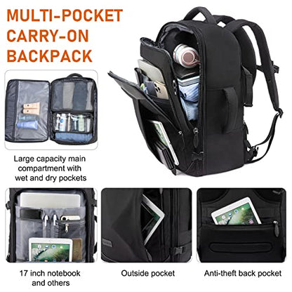 LOVEVOOK Carry on Backpack, 45L Travel Backpack for Women Men Airline Approved, Expandable Large Suitcase Backpacks With 4 Packing Cubes, Aer Travel Pack 3, Water Resistant Weekender Bag - color: Black, size: X-Large