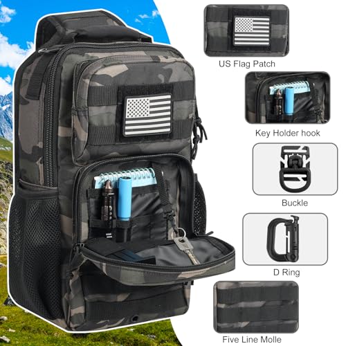 Rover Sling Pack Tactical Shoulder Sling Bag Backpack with Bottle Holder Crossbody Chest Bag, Black Camo - color: Black Camo