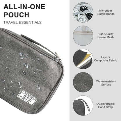 Travel Cable Organizer Bag, Electronics Organizer Tech Pouch with Double Layers for Cords, Chargers, Phone, Earphones, USB - Travel Essentials Portable Waterproof Tech Pouch(grey)