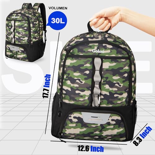 Goloni Youth Soccer Bag,Basketball Bag with Ball Compartment & Shoe Compartment,Backpack for Football Volleyball Basketball - color: Green Camo
