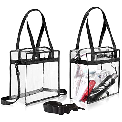 BAGAIL Clear Bags 12x6x12 Stadium Approved Clear Tote Bag with Zipper Closure Crossbody Shoulder Bag with Adjustable Strap - color: Black Two Pack