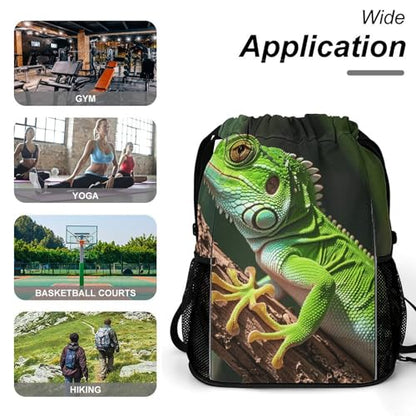 Fitness Drawstring Backpack Waterproof Gym Bag Green Geckos Lightweight Dry And Wet Separation Swim Bag