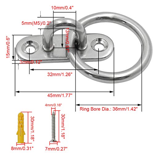 4Pcs M5 Ceiling Wall Mount Hook, Pad Eye Plate, Heavy Duty Anchor with Ring, 304 Stainless Steel, Great for Yoga Swings Hammocks/Boat Rigging/Marine Deck Hardware/Suspension Training Straps - size: M5 (Oval Pad Eye)