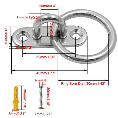 4Pcs M5 Ceiling Wall Mount Hook, Pad Eye Plate, Heavy Duty Anchor with Ring, 304 Stainless Steel, Great for Yoga Swings Hammocks/Boat Rigging/Marine Deck Hardware/Suspension Training Straps - size: M5 (Oval Pad Eye)