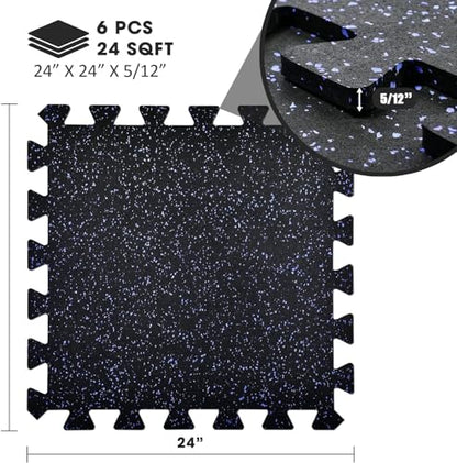 Yes4All Heavy Duty 100% High Density Rubber Floor Tiles Interlocking Mat- 6 Pcs 24 SQFT, Black Blue - color: Blue Dot, style: 24SQFT