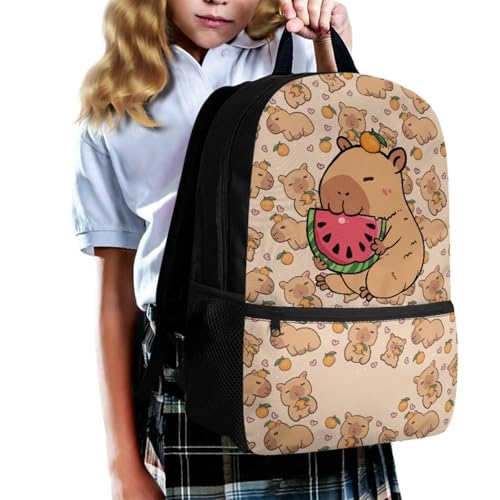 3 PCS Cartooon Capybara Backpacks for School Kid Girl's School Backpack Bookbag with Reusable Lunch Box Pencil Case Pouch Large 17 Inch Travel Daypack Set - color: Capybara