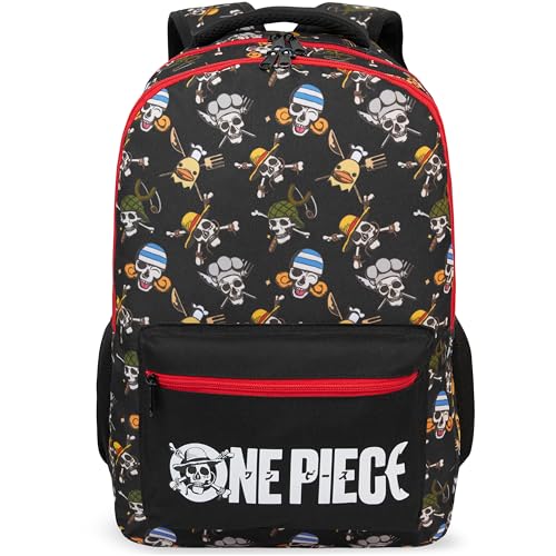 Get Trend One Piece Kids Backpack for Boys, 18 inch Book Bag with Adjustable Padded Straps, Travel School Bag, Anime Gifts (Black/Multi One Piece) - color: Black/Multi One Piece