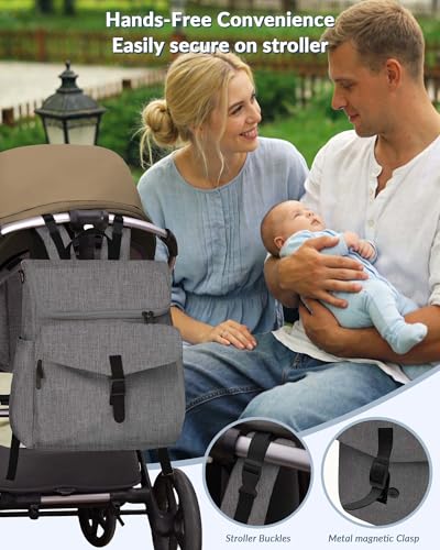 Baby Diaper Bag Backpack, 15 Pockets Newborn Baby Essential Travel bag, Multi Function Water Resistant Tote bag, Balancing Work and Life for Mon and Dad Grey - color: Grey