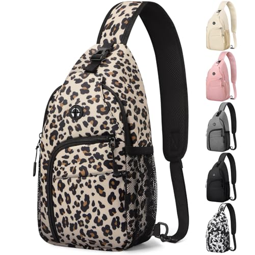 Pritent Crossbody Bags for Women Man Waterproof Sling Bag Backpack Trendy Casual Cross Body Bag with Convertible Shoulder Strap Chest Bag for Camping Hiking Travel Essentials (Leopard, Large ) - color: Leopard, size: Large