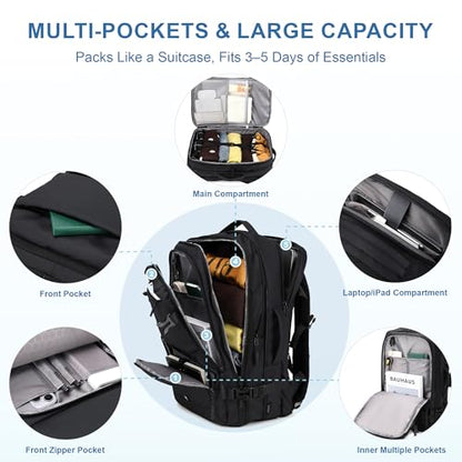 BAGOK Carry On Travel Backpack, Expandable Extra Large Airline Approved,Lightweight Daypack for Men and Women（Black） - color: B-black, size: Medium