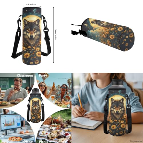 ZDCUSTOM Sunflower Wolf School Backpack with Lunch Box for Kids Boys School Bags with Pencil Case Keychain Water Bottle Holder 5PCS, Large Capacity Elementary Bookbag for 1st 2nd 3rd Grade - color: Sunflower Wolf