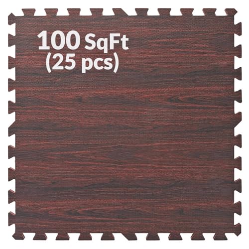 100 Sq. Ft 3/8 Inch Thick Printed Foam Tiles Interlocking Foam Mat, Dark Wood Oak Grain Style - (24" x 24", 25 pcs), Protective Flooring for Home, Exercise or Trade Show - color: Dark Oak