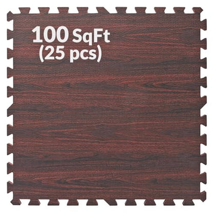 100 Sq. Ft 3/8 Inch Thick Printed Foam Tiles Interlocking Foam Mat, Dark Wood Oak Grain Style - (24" x 24", 25 pcs), Protective Flooring for Home, Exercise or Trade Show - color: Dark Oak